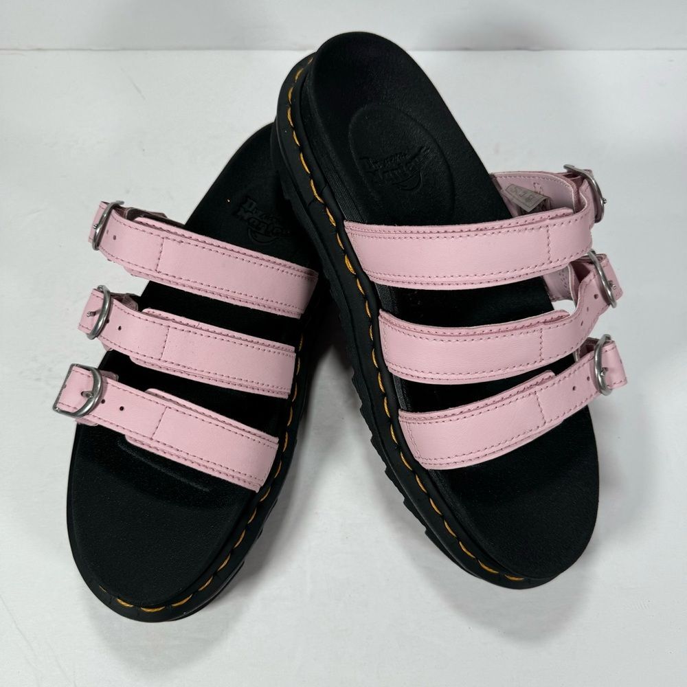 Dr. Martens Blaire Pink Strappy Leather Chunky Platform Slide Sandals Women 8